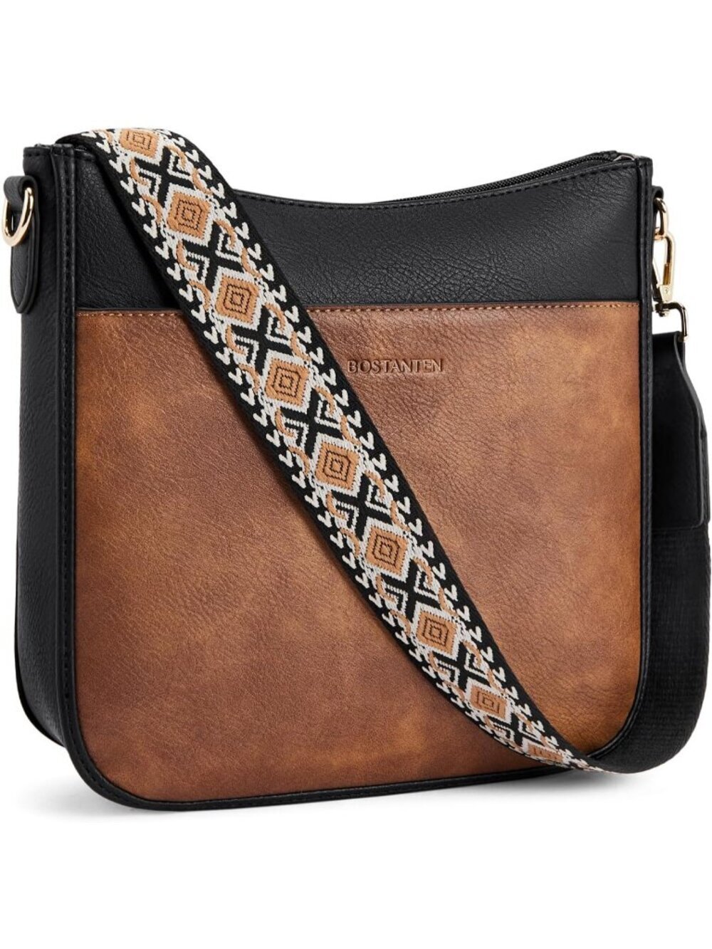 Women's Black Brown Vegan Leather Crossbody Bags Trendy Wide Shoulder Strap Bags